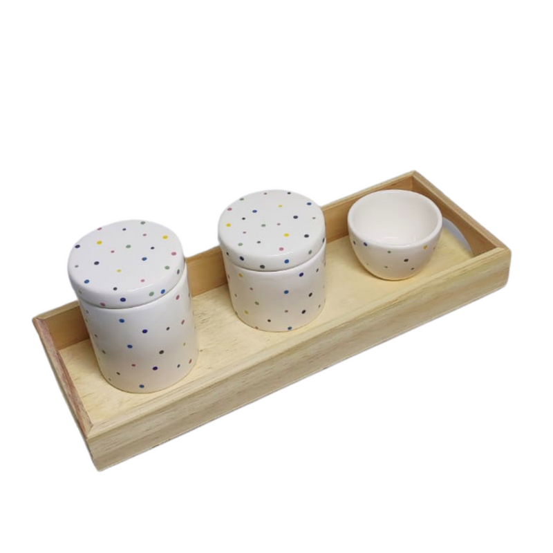 Kit Higiene Porcelana - Poá Colorido - Bandeja Retangular