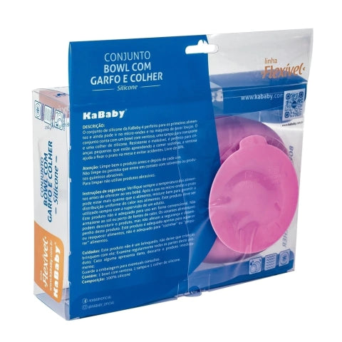 Conjunto Bowl c/ Garfo e Colher Rosa