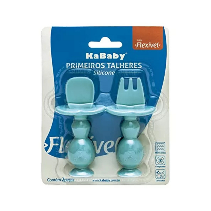 Primeiros Talheres de Silicone Azul