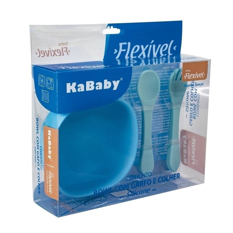 Conjunto Bowl c/ Garfo e Colher Azul