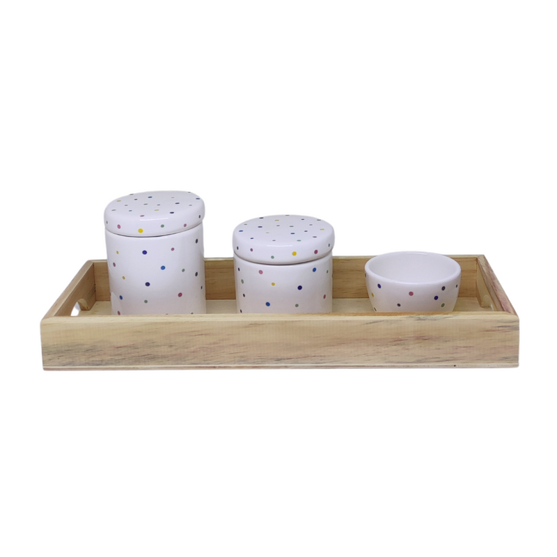 Kit Higiene Porcelana - Poá Colorido - Bandeja Retangular