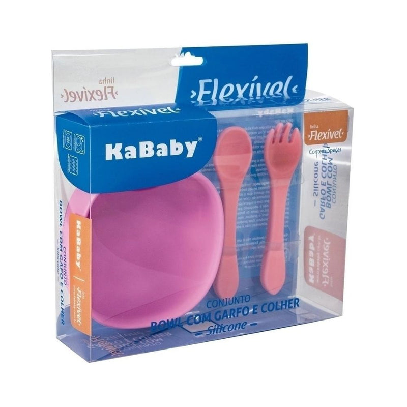 Conjunto Bowl c/ Garfo e Colher Rosa