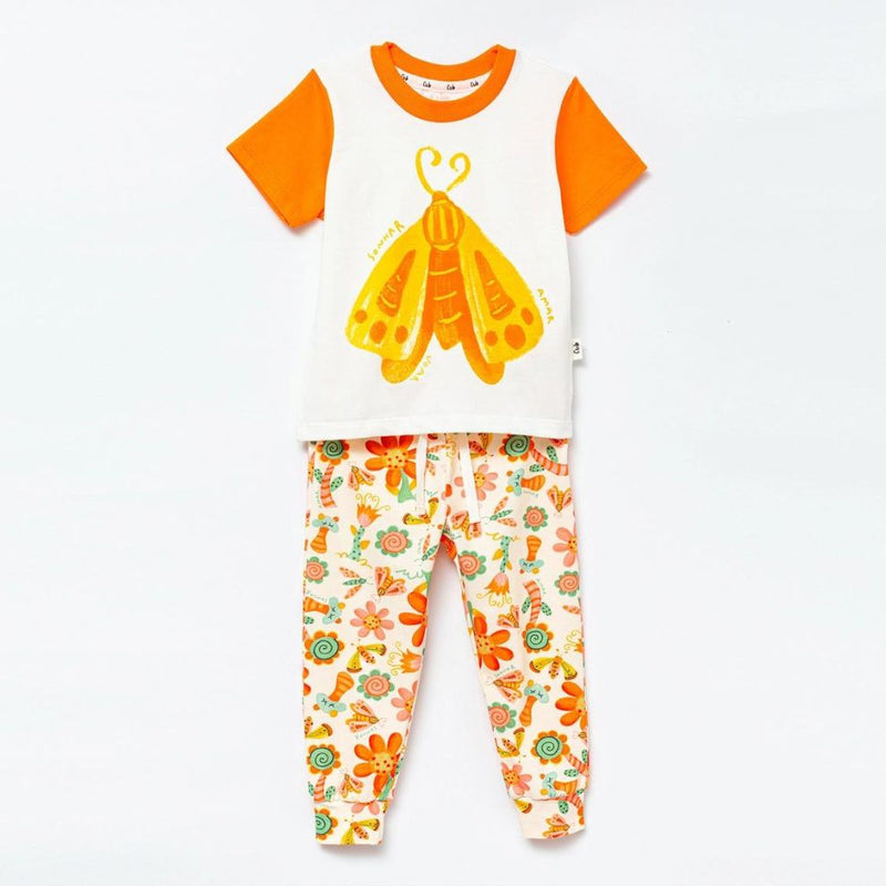 Conjunto Manga Curta Estampa Mariposa - Laranja