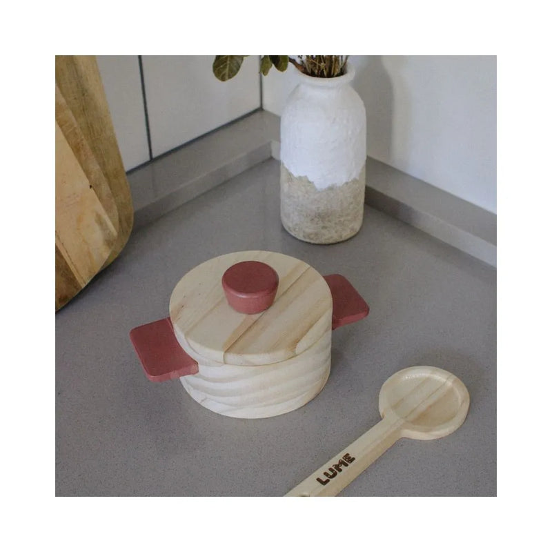 Panela e Colher de Pau Terracota - Coleção Mini Cozinha