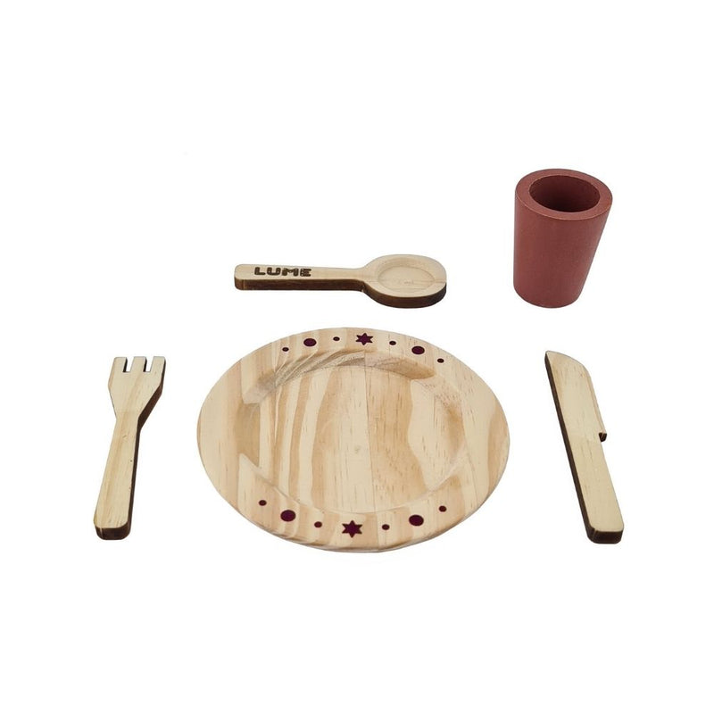 Prato, Talheres e Copo Terracota - Coleção Mini Cozinha